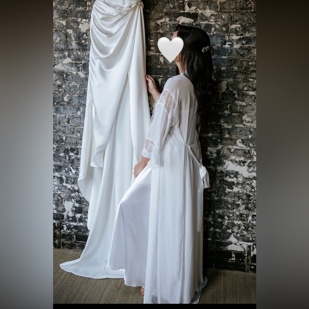 Floor Length White Silk & Lace Gown With Beaded Details & Matching Robe